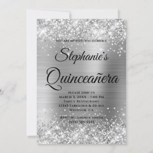 Glänzendes Silberfolie Fancy Monogram Quinceañera Einladung