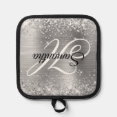 Glänzendes Silberfolie-Fancy-Monogramm Topflappen (Vorderseite)