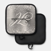 Glänzendes Silberfolie-Fancy-Monogramm Topflappen (Vorderseite/Rückseite)