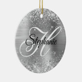 Glänzendes Silberfolie-Monogramm Keramik Ornament (Rechts)