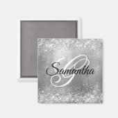 Glänzendes Silberfolien-Fancy-Monogramm Magnet (Vorderseite/Rückseite)