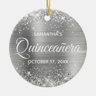 Glänzendes Silberfolien-Quinceañera Keramik Ornament