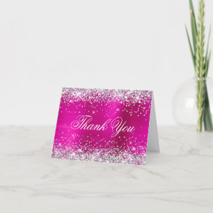Glänzendes silbernes falsches Glitter Hot Pink Fol Dankeskarte