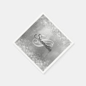 Glänzendes silbernes Folien-Fancy-Monogramm Serviette (Ecke)