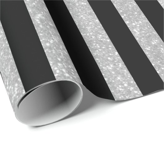 Glänzendes silbernes Glitterschwarzes gestreiftes Geschenkpapier (Rolleneckpunkt)