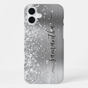 Glänzendes Silbernes Metallic Girly Signature iPhone 16 Plus Hülle