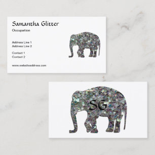 Glänzendes silbernes Mosaik-Elefanten-Monogramm au Visitenkarte