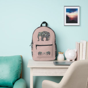 Glänzendes silbernes Mosaik-Elefanten-Monogramm ro Bedruckter Rucksack