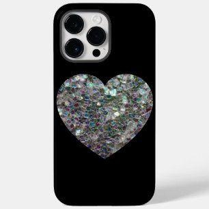 Glänzendes silbernes Mosaik-Glitter-Herz Case-Mate iPhone 14 Pro Max Hülle