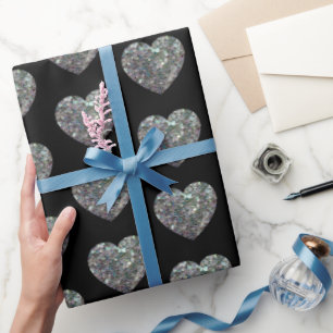 Glänzendes silbernes Mosaik-Herzmuster schwarz Geschenkpapier
