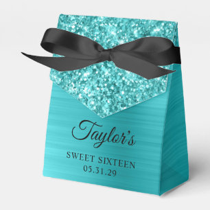Glänzendes Türkisblau-Folien-Sweet Sixteen Geschenkschachtel