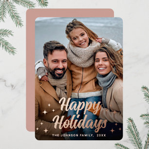 Glänzendes Weihnachten PHOTO Gruß Rose Gold Folien Feiertagskarte
