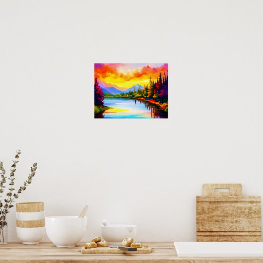 Glanzfarbener zeichn von Sonnenuntergang über dem Poster (Küche)