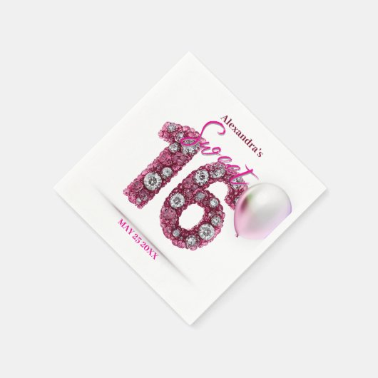 Glanzglanz Pink & White Gemstone Sweet 16 Serviette (Ecke)