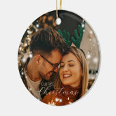 Glanzlicht Unser erstes Weihnachts-Round-Foto Keramik Ornament (Links)