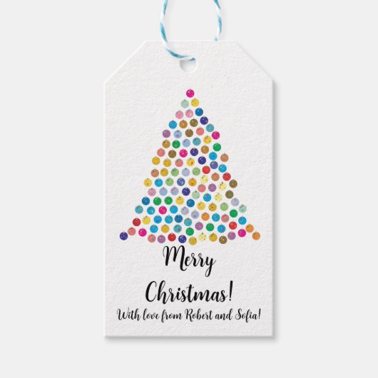 Glanzmehrfarbiger Weihnachtsbaum Geschenkanhänger (Vorderseite)