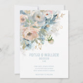 Glanzpfirsichblüte & dufty Blauer Moderne Hochzeit Ankündigung (Vorderseite)