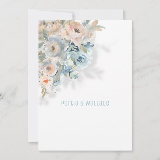 Glanzpfirsichblüte & dufty Blauer Moderne Hochzeit Ankündigung (Rückseite)