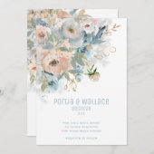 Glanzpfirsichblüte & dufty Blauer Moderne Hochzeit Ankündigung (Vorne/Hinten)