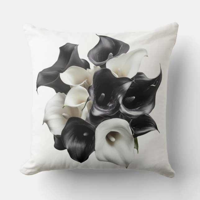 🖤 🤍 Glanzstrauß von Schwarzen und Weißen Lys Kissen (Vorderseite)