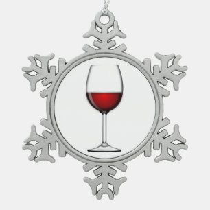 GLAS AUS ROTEM WEIN SCHNEEFLOCKEN Zinn-Ornament