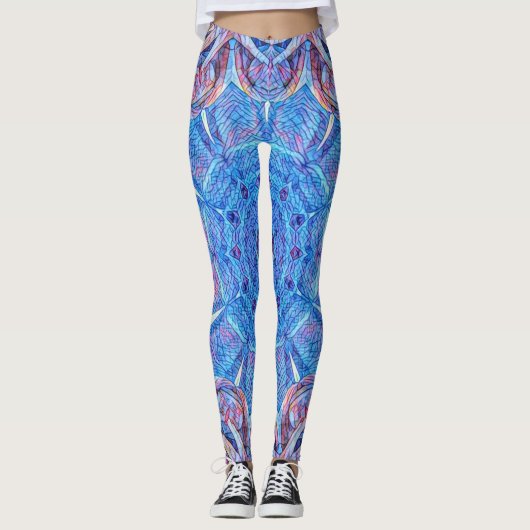 Glas befleckt in Blauem u. in Rotem Leggings (Vorderseite)