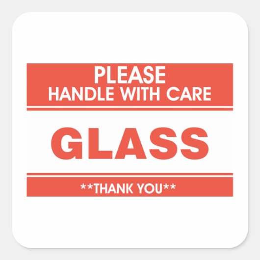 Glas bitte vorsichtig handhaben quadratischer aufkleber (Vorderseite)