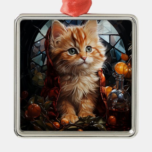 GLAS CHRISTMAS ORANGE TABBY KITTEN ORNAMENT AUS METALL (Vorne)
