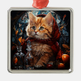 GLAS CHRISTMAS ORANGE TABBY KITTEN ORNAMENT AUS METALL
