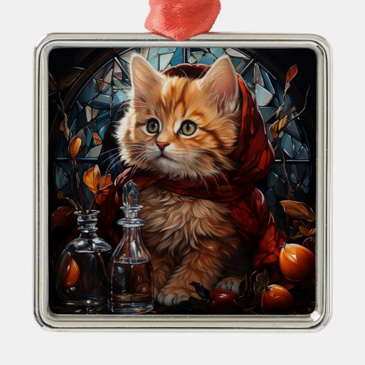 GLAS CHRISTMAS ORANGE TABBY KITTEN ORNAMENT AUS METALL (Vorne)