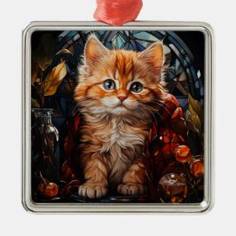 GLAS CHRISTMAS ORANGE TABBY KITTEN ORNAMENT AUS METALL