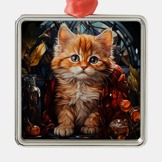 GLAS CHRISTMAS ORANGE TABBY KITTEN ORNAMENT AUS METALL (Vorne)