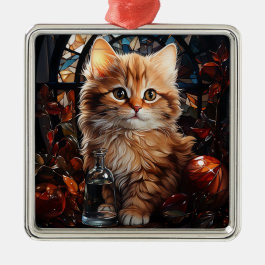 GLAS CHRISTMAS ORANGE TABBY KITTEN ORNAMENT AUS METALL (Vorne)