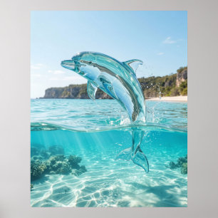 Glas-Delfin Azure-Sprung Poster