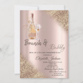 Glas, Flasche Glitzer Bokeh Brunch & Bubbly Einladung (Vorderseite)