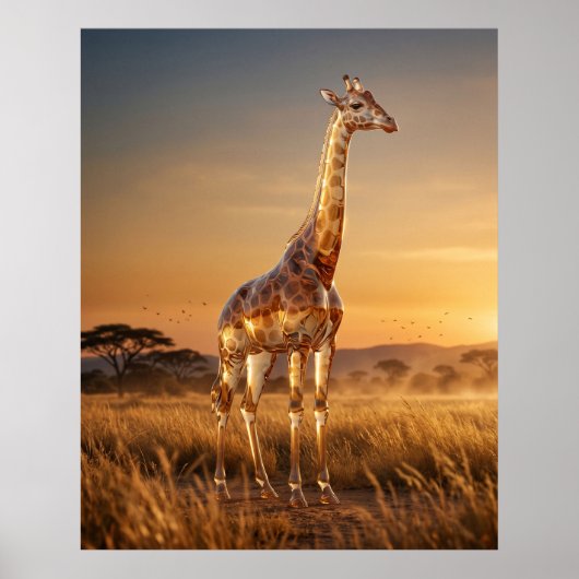 Glas Giraffe Savannah Dämmerung Poster (Vorne)