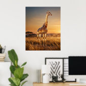 Glas Giraffe Savannah Dämmerung Poster (Heimbüro)