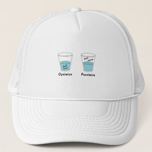 Glas halb voll oder halb leer Optimist Pessimist Truckerkappe (Vorderseite)