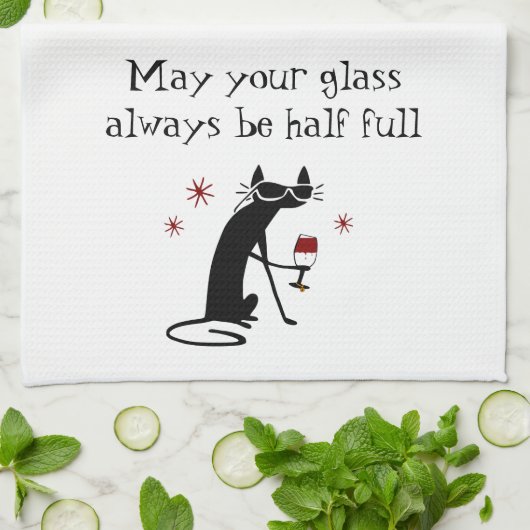 Glas Halb Wein Toast mit Katze Geschirrtuch (Gefaltet)