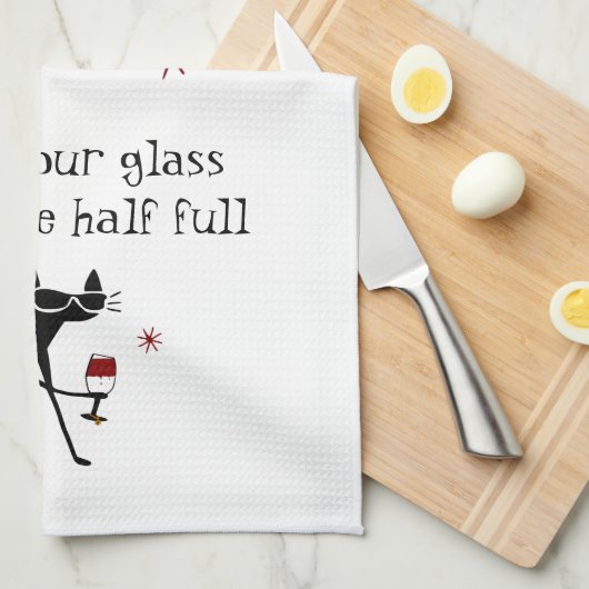 Glas Halb Wein Toast mit Katze Geschirrtuch (Viertel Falte)