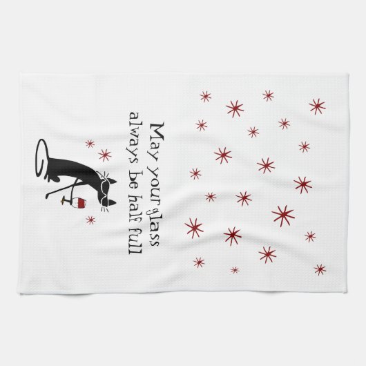 Glas Halb Wein Toast mit Katze Geschirrtuch (Horizontal)