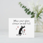 Glas Halb Wein Toast mit Katze Postkarte (Stehend Vorderseite)