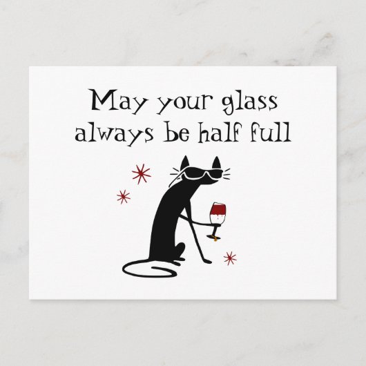 Glas Halb Wein Toast mit Katze Postkarte (Vorderseite)