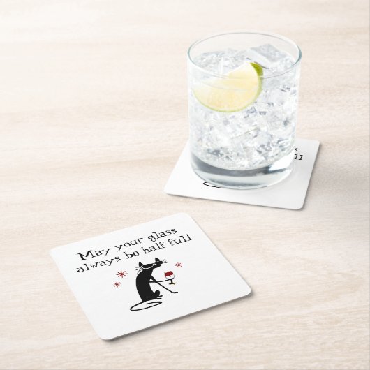 Glas Halb Wein Toast mit Katze Rechteckiger Pappuntersetzer (Vor Ort)