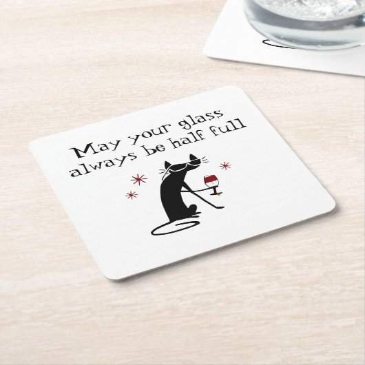 Glas Halb Wein Toast mit Katze Rechteckiger Pappuntersetzer (angewinkelt)