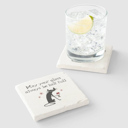 Glas Halb Wein Toast mit Katze Steinuntersetzer (Seitenansicht)