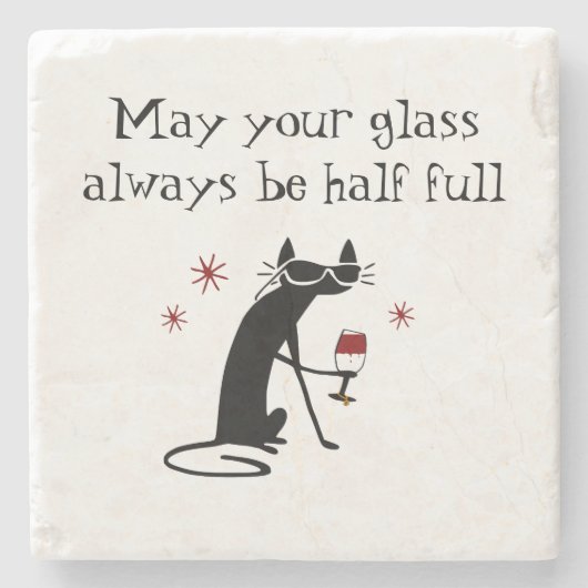 Glas Halb Wein Toast mit Katze Steinuntersetzer (Vorderseite)