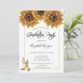 Glas, Heelse Sonnenblumen Glitzer Graduierungspart Einladung (Stehend Vorderseite)