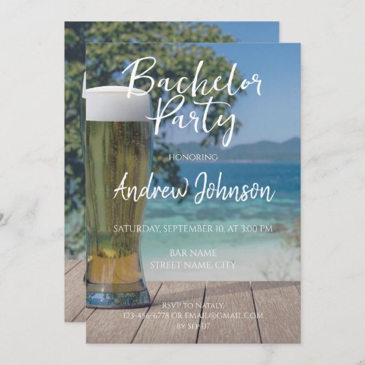 Glas helles Bier am Strand Einladung (Vorne/Hinten)