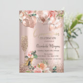 Glas, hohe Fersen, Rose, Balloons Quinceañera Einladung (Stehend Vorderseite)